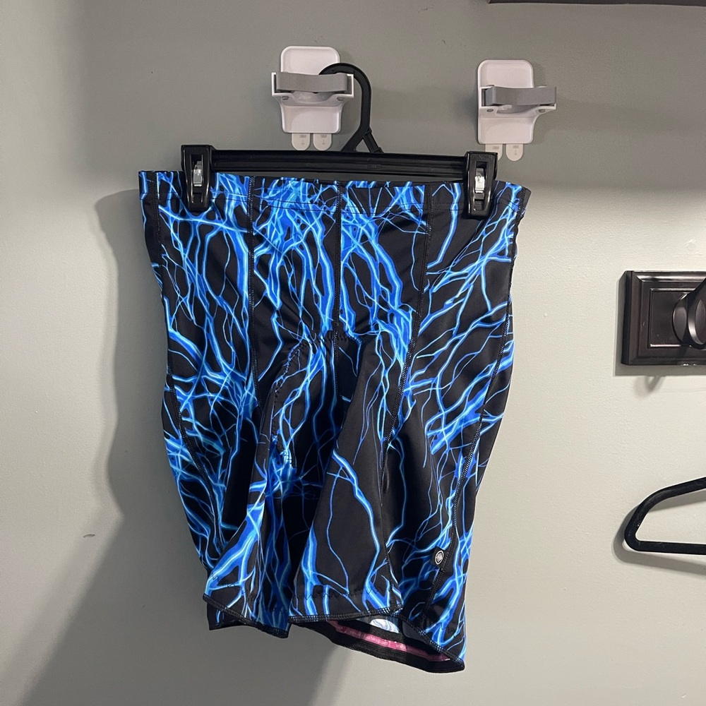 Electric Blue Lightning Print padded cycling Shorts